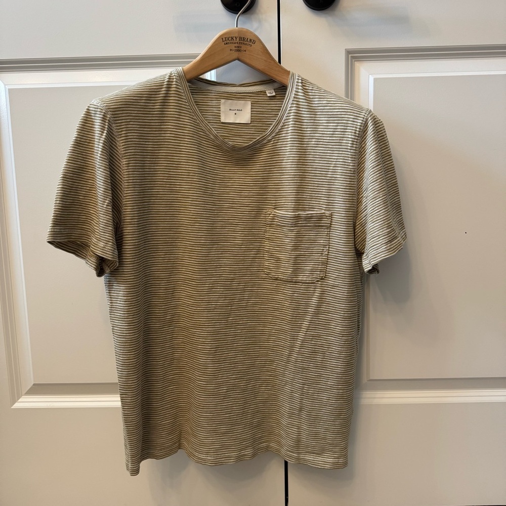 Billy Reid Mens Feeder Stripe Pocket Jute Tan Tee Tshirt Shirt